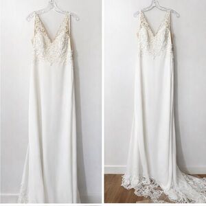 NWT Demetrios White Lace-Accented Wedding Dress